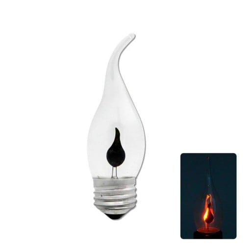 Zestaw 4 żarówek LED w kształcie świecy z zakrzywioną końcówką E27 Efekt płomienia 1 W 11,5 x 3,5 cm Przezroczyste szkło Ciepłe białe światło Do