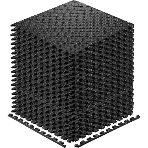 Zestaw 8 czarnych mat piankowych EVA 30x30 cm Ochronna podłoga fitness do jogi, ćwiczeń i domowej siłowni