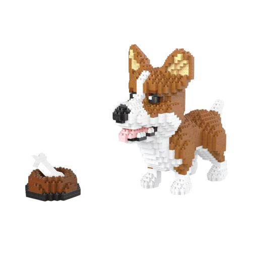 Zestaw do budowania psa Welsh Corgi z miską 15,5x18,5x8 cm Składany model psa Kreatywny zestaw do budowania dla dzieci i dorosłych Zabawka dekoracyjna Dla miłośników psów