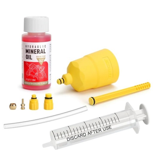 Zestaw do odpowietrzania hydraulicznych hamulców, olej mineralny 60 ml, injector, adaptery, kompatybilny z Tektro, Magura, Zoom, Nutt, Blooke