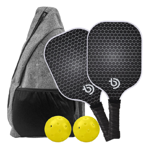 Zestaw do pickleballa 2 rakiety i 2 piłki z torbą 40 x 20 x 1,4 cm włókno węglowe grafitowe czarne do gry wewnętrznej i zewnętrznej