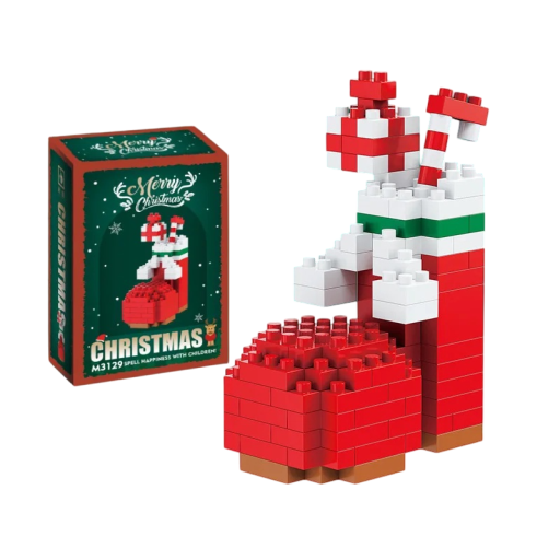 Zestaw konstrukcyjny na Boże Narodzenie 6,6 x 5,4 x 3,2 cm 160 elementów Bożonarodzeniowa skarpeta z prezentami i lizakiem Szczegółowy mini model do dekoracji świątecznej