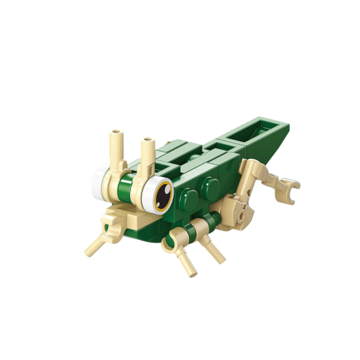 Zestaw konstrukcyjny zielonej konikowatej 28 elementów 6,2 x 3,2 x 3,2 cm Mini model owada z beżowymi kończynami Kreatywna figurka do złożenia Mały