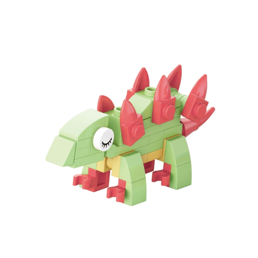 Zestaw konstrukcyjny zielony dinozaur 4 x 8,6 x 2,2 cm 43 elementy Mini model z różowymi kolcami na grzbiecie Uroczy dinozaur do dekoracji i kreatywnego tworzenia