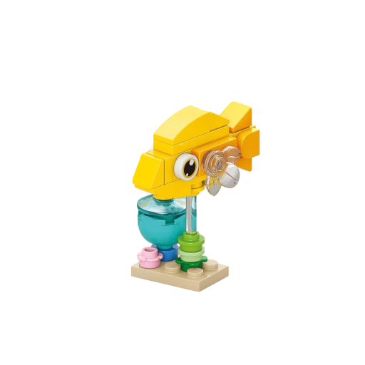 Zestaw konstrukcyjny żółtej rybki 5,2 x 4,5 x 2,4 cm 36 elementów Mini ryba akwariowa z podwodną sceną Uroczy model do dekoracji i kreatywnego tworzenia