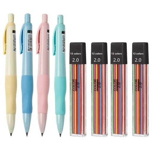 Zestaw ołówków mechanicznych 2 mm z kolorowymi wkładami, 4x12 kolorów, ołówek stolarski, ołówek do rysowania, pisania, szkicowania, artykułów
