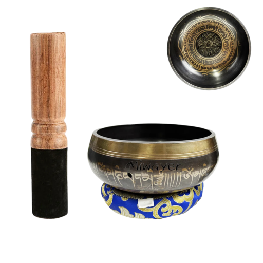 Zestaw tybetańskich misek śpiewających 12,5 cm z tybetańskim pismem, poduszką i skórzanym uderznikiem do medytacji, jogi, relaksacji, leczenia czakr, harmonii i modlitwy