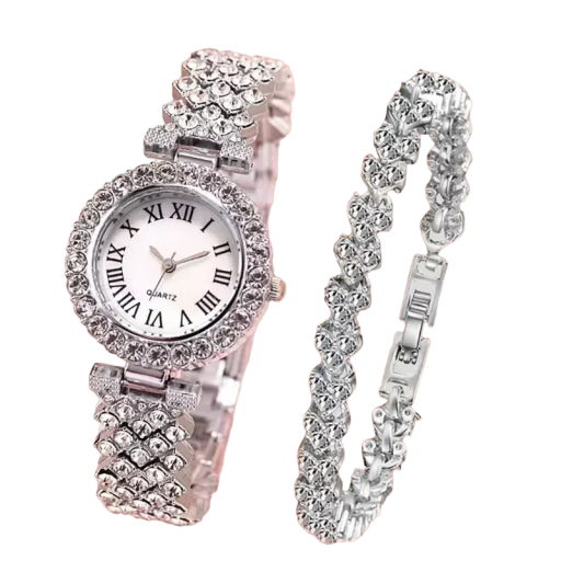 Zestaw upominkowy damski zegarek i bransoletka ze sztucznymi diamentami