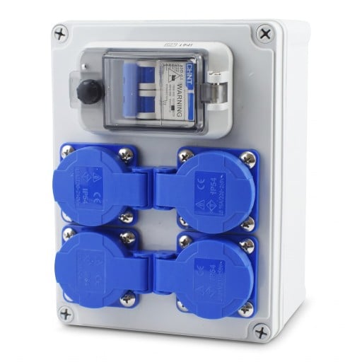 Zewnętrzna wodoodporna gniazdko ścienne z wyłącznikiem 2P 16 A, 4 gniazdka 220 V, 200 × 150 × 100 mm, ABS, szare, do domu, ogrodu i ładowania samochodu