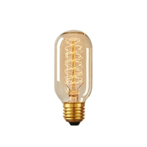 Žiarovka so spirálou T45 Trubkový tvar Patica E27 40 W 220 V Uhol svietenia 360° Jantárové sklo Rozmery 112 x 45 mm Do lustra aj závesnej lampy