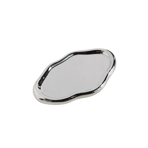 Zilveren keramieken schaal 12,5×8 cm Onregelmatige schaal voor sieraden en sleutels Decoratieve tafelonderzetter Glanzende keramische binnenaccessoire
