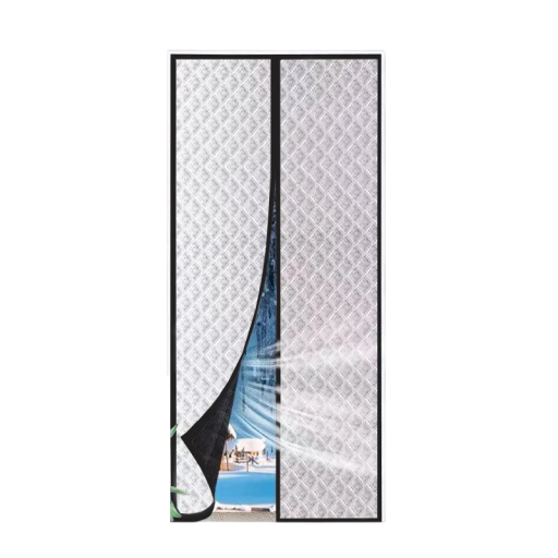 Zimní dveřní clona proti průvanu 95x215 cm bavlněná magnetické zavírání instalace na suchý zip izolace proti chladu