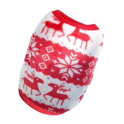 Zimní obleček pro psa velikost XL 50 cm hrudník 40 cm záda Teplý červeno-bílý overal s norským vzorem Pohodlné zimní oblečení pro psy 4.5–6 kg