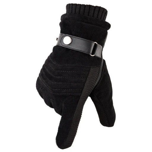 Zimowe rękawiczki męskie z funkcją dotykową. Ciepłe rękawiczki na zimę z paskiem ściągającym