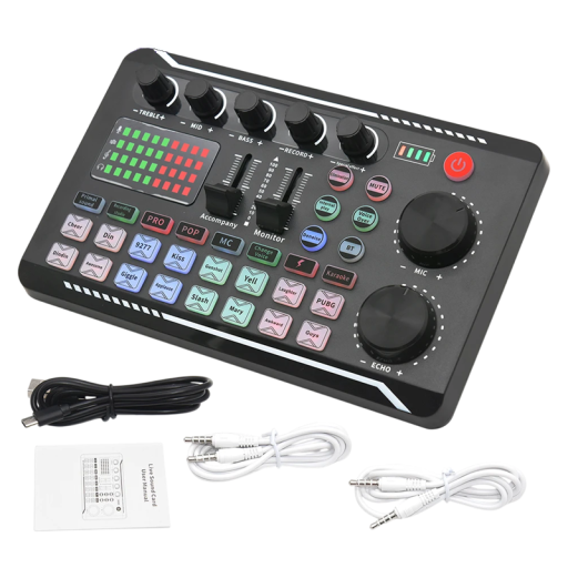 Živá zvuková karta a DJ audio mixážní pult s Bluetooth kompatibilitou Efekty pro streamování zpěvu Měnič hlasu USB-C 19x12x4,5 cm