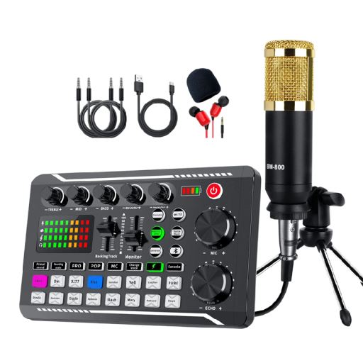 Živý audio mixážní pult k PC s RGB podsvícením, změnou hlasu, 16 zvukovými efekty, redukcí šumu, mikrofonem, Bluetooth a 1200mAh baterií