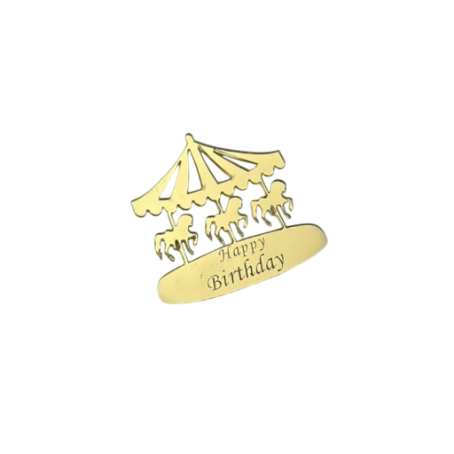 Zlatá dekorácia na tortu Kolotoč Happy Birthday 4,7 cm Ozdoba na narodeninovú tortu Detská oslava Veselá výzdoba Sladký bar