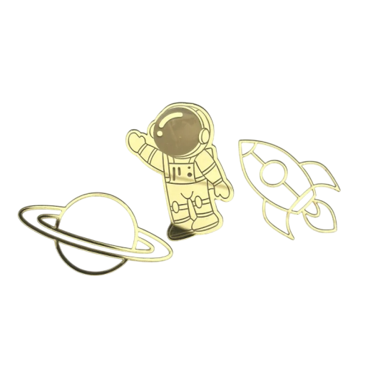 Zlatá sada 3 dekorácií na tortu Astronaut Planéta Raketa Výzdoba torty pre deti Vesmírna párty Oslava narodenín