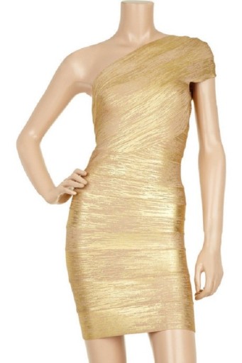 Zlaté šaty na jedno rameno