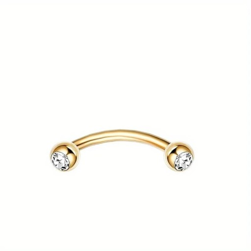 Zlatý zahnutý piercing z nehrdzavejúcej ocele 8 x 1,2 mm so strieborným diamantom vo vnútri Dekoratívny banánkový šperk