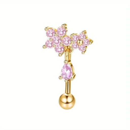 Złoty piercing z nierdzewnej stali 8 x 1,2 mm Różowe diamenty i kwiaty Delikatna biżuteria dekoracyjna do nosa i ucha