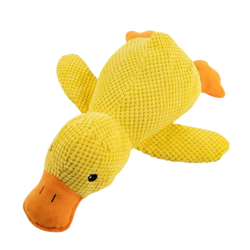 Žlutá plyšová kachna pískací interaktivní hračka pro psy a kočky odolná proti kousání fleece podpora zubů a hry 32 x 28 cm
