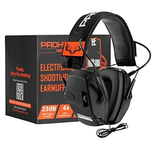 Zohan Shooting Noise-Cancelling Headphones with Microphone Tactical Folding Ear Protection Adjustable Size 3.5mm Jack Removable Patches Skull Deer