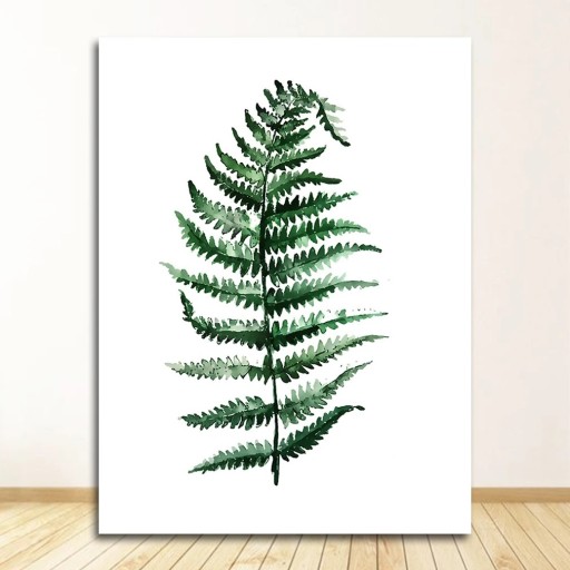 Zöld levél páfrány falikép akvarell motívum 30x40 cm vászon keret nélkül botanikai dekoráció a nappaliba