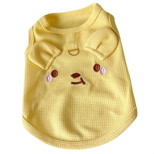 Żółta materiałowa kamizelka dla psów XL Uroczy strój dla małych psów 5,5–7,5 kg Pętla na smycz Wygodny płaszczyk 50 cm obwód klatki piersiowej 38 cm długość grzbietu