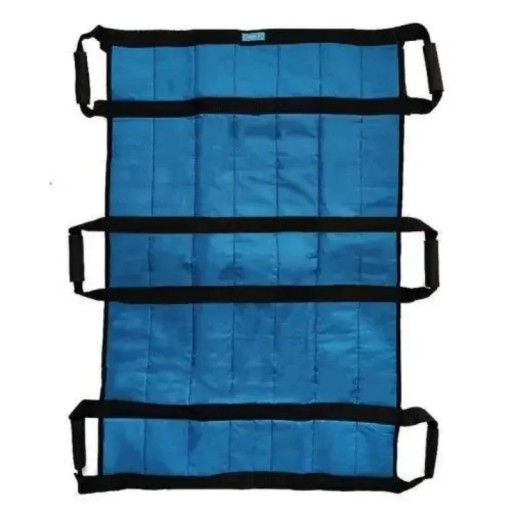 Zorgtransferband met gewatteerde versterkte onderlegger met handgrepen afmeting 110 x 70 cm voor het verplaatsen van ouderen en niet-mobiele personen van bed naar rolstoel