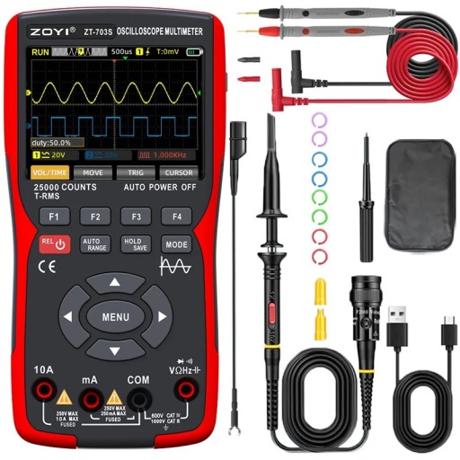 ZT-703S 3v1 tvåkanals digital multimeter oscilloskop signalgenerator 50MHz 280MSa/s med datalagring bärbar mätinstrument
