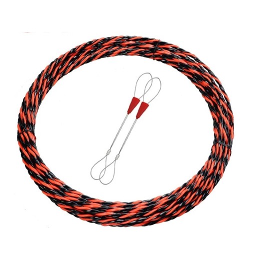 Zugdraht für Kabel 20 m flexibler Draht schwarz-rot mit Ösen zum Durchziehen von Kabeln in Rohren und Schienen