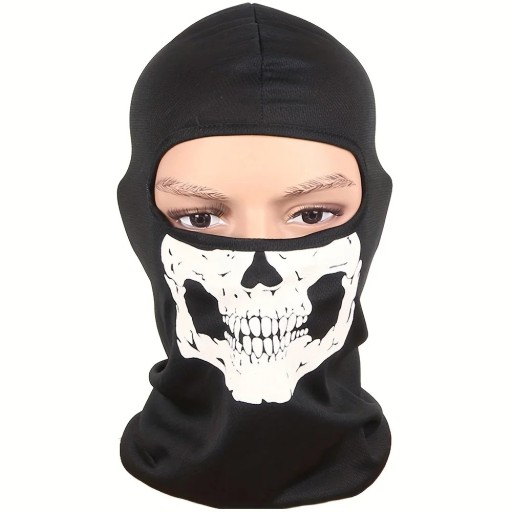 Zwarte balaclava gezichtsmasker met schedelmotief 40 x 25 cm polyester gezichtsbescherming onder helm voor sport en rijden