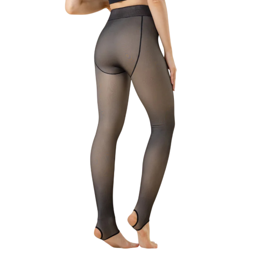 Zwarte dames transparante panty met open teen 300g Winter thermische panty met fleece Hoge taille Elegante look tot -15–5 °C