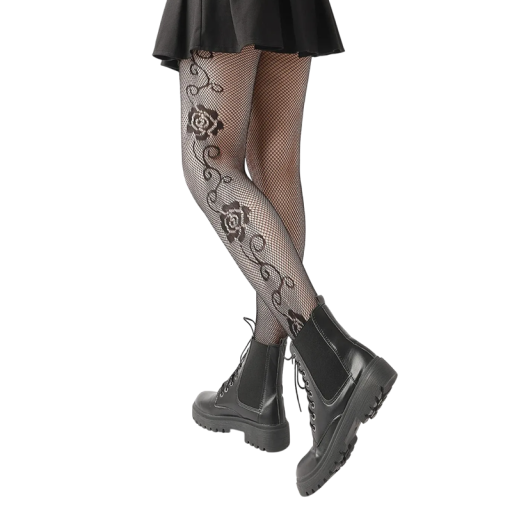 Zwarte doorschijnende netkousen voor dames met rozen Elegante panty Bloemenmotief Stijlvol accessoire voor de avond
