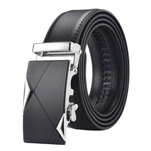 Zwarte herenriem van PU-leer 120 x 3,5 cm met automatische metalen gesp voor formeel en dagelijks gebruik