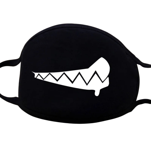 Zwarte katoenen winter warme halfgezichtsmasker Unisex verdikkende mondmasker met een cartoonpatroon van tanden Bescherming tegen kou wind stof