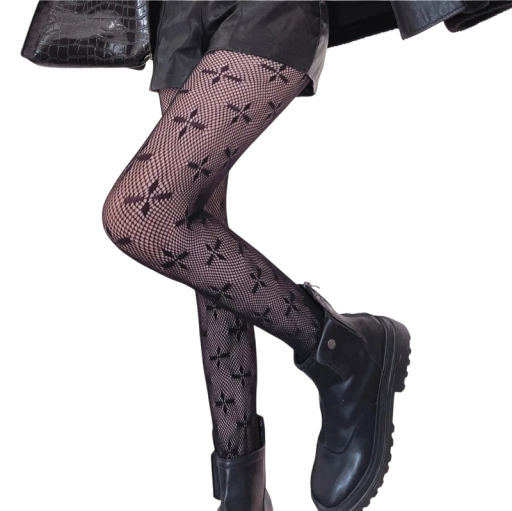 Zwarte nylon transparante visnetpanty&#39;s voor dames met decoratief patroon, elegante nylon kanten kousen voor dames in feeststijl