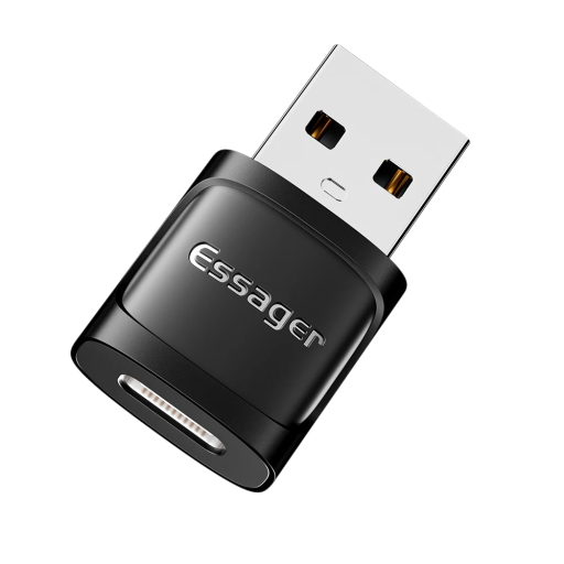 Zwarte USB C naar USB 10A metalen converteradapter voor snel opladen en audiotransmissie
