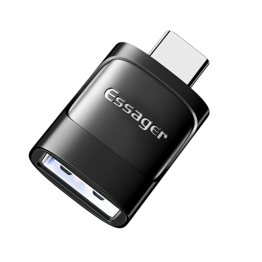 Zwarte USB naar USB C 10A metalen converteradapter met ondersteuning voor opladen en audio-overdracht