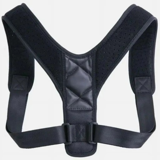 Zwarte, verstelbare, ademende houdingcorrector voor mannen en vrouwen. Verlichting van rugpijn. Ondersteuning van de wervelkolom. Orthopedische rugband voor dagelijks gebruik.