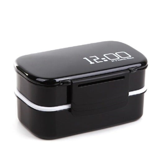 Zweistöckiger Kunststoff-Bento-Box für Essen mit Trennwänden Löffel und Gabel im Packungsinhalt enthalten Volumen 1400 ml Schließmechanismus