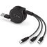 Behúzható USB kábel Micro USB / USB-C / Lightning fekete