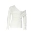 Bluză asimetrică pentru femei, cu umăr gol alb