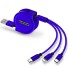 Cablu USB retractabil Micro USB / USB-C / Lightning albastru