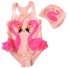 Costume de baie fete + Șepci de baie cu imprimeu păsări de apă J2491 roz