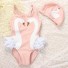 Costume de baie fete + Șepci de baie cu imprimeu păsări de apă J2491 roz deschis