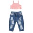 Crop-Top und Jeans für Mädchen L1390 rosa