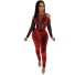 Damen-Jumpsuit aus durchsichtigem Wildleder rot