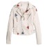 Damen-Lederjacke mit Blumen creme